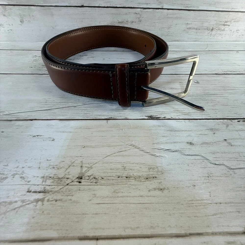 Genuine Leather Brown Dress Belt Mens Size 38 Silver Buckle‎ 30018 Handcrafted